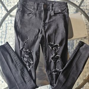 American Eagle Outfitters Black Distressed Skinny Jeans